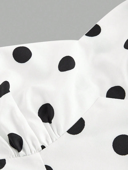 MOD Women's Cute White With Black Polka Dots Halter Dress,Retro 70s Retro Vintage Sleeveless Fit Flare Summer Dress,Wedding Guest Vacation Party,Birthday