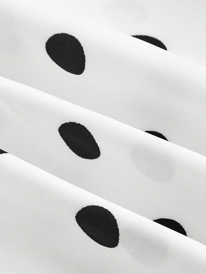 MOD Women's Cute White With Black Polka Dots Halter Dress,Retro 70s Retro Vintage Sleeveless Fit Flare Summer Dress,Wedding Guest Vacation Party,Birthday