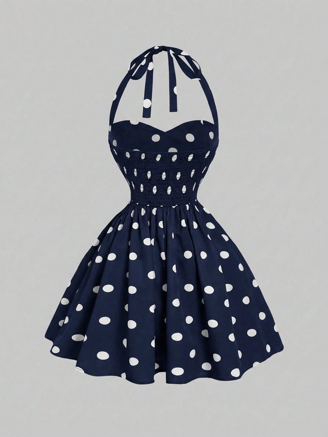 MOD Women's Cute White With Black Polka Dots Halter Dress,Retro 70s Retro Vintage Sleeveless Fit Flare Summer Dress,Wedding Guest Vacation Party,Birthday