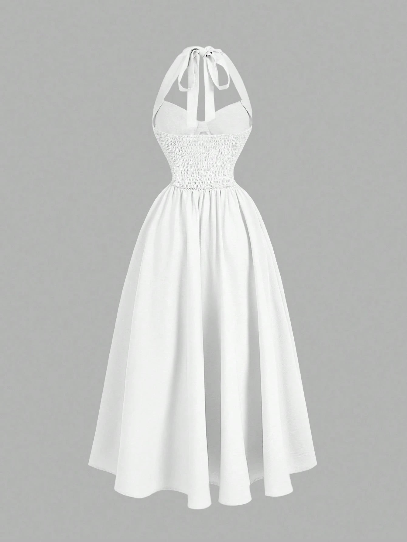 MOD Women's Halter Neck Ruched Bow Swing Dress,White,Summer,Elegant,Tea Party Princess Outfits For Masquerade Ball,Birthday,New Year & Fall Wedding