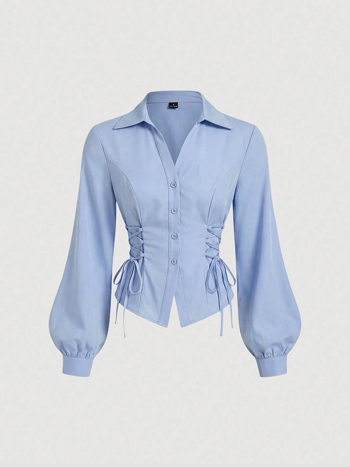 MOD Women's Solid Color Lapel Single-Breasted Tie Design Casual Versatile Daily Wear Lantern Sleeve Shirt
