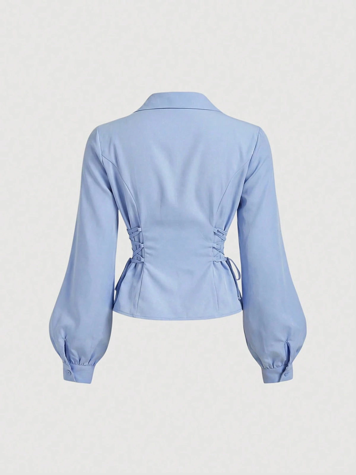 MOD Women's Solid Color Lapel Single-Breasted Tie Design Casual Versatile Daily Wear Lantern Sleeve Shirt