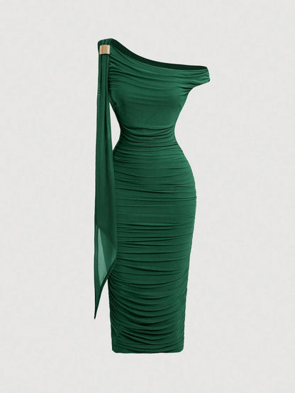MOD Women's Solid Color Minimalist Casual Midi Asymmetric Dress,Elegant Dresses For Women