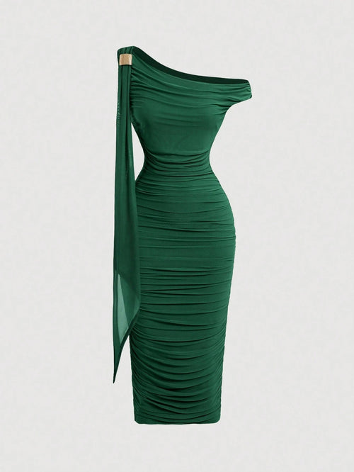 MOD Women's Solid Color Minimalist Casual Midi Asymmetric Dress,Elegant Dresses For Women