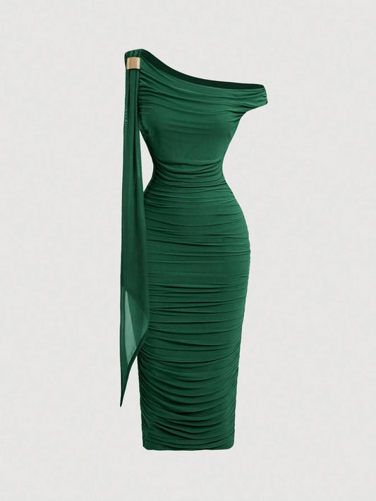 MOD Women's Solid Color Minimalist Casual Midi Asymmetric Dress,Elegant Dresses For Women