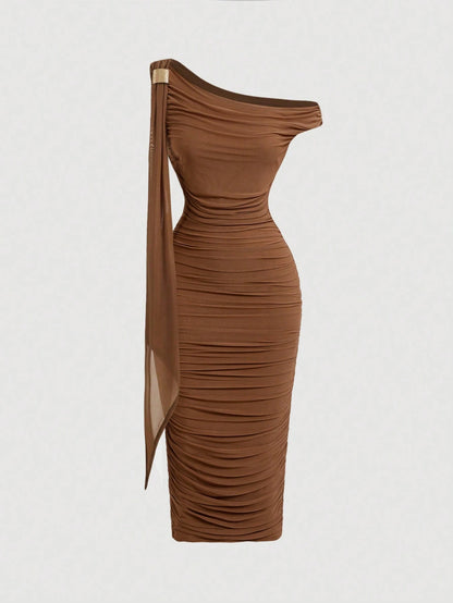 MOD Women's Solid Color Minimalist Casual Midi Asymmetric Dress,Elegant Dresses For Women