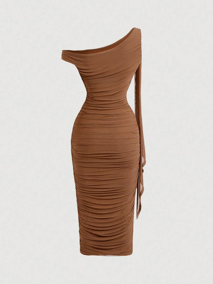 MOD Women's Solid Color Minimalist Casual Midi Asymmetric Dress,Elegant Dresses For Women