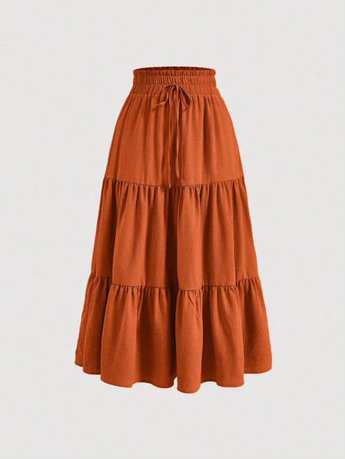 MOD Women's Solid Color Tie Waist Ruffle Hem Casual A-Line Skirt