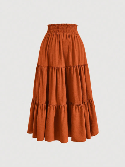 MOD Women's Solid Color Tie Waist Ruffle Hem Casual A-Line Skirt