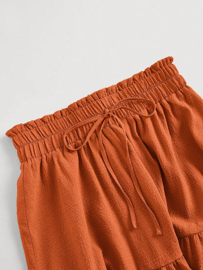MOD Women's Solid Color Tie Waist Ruffle Hem Casual A-Line Skirt