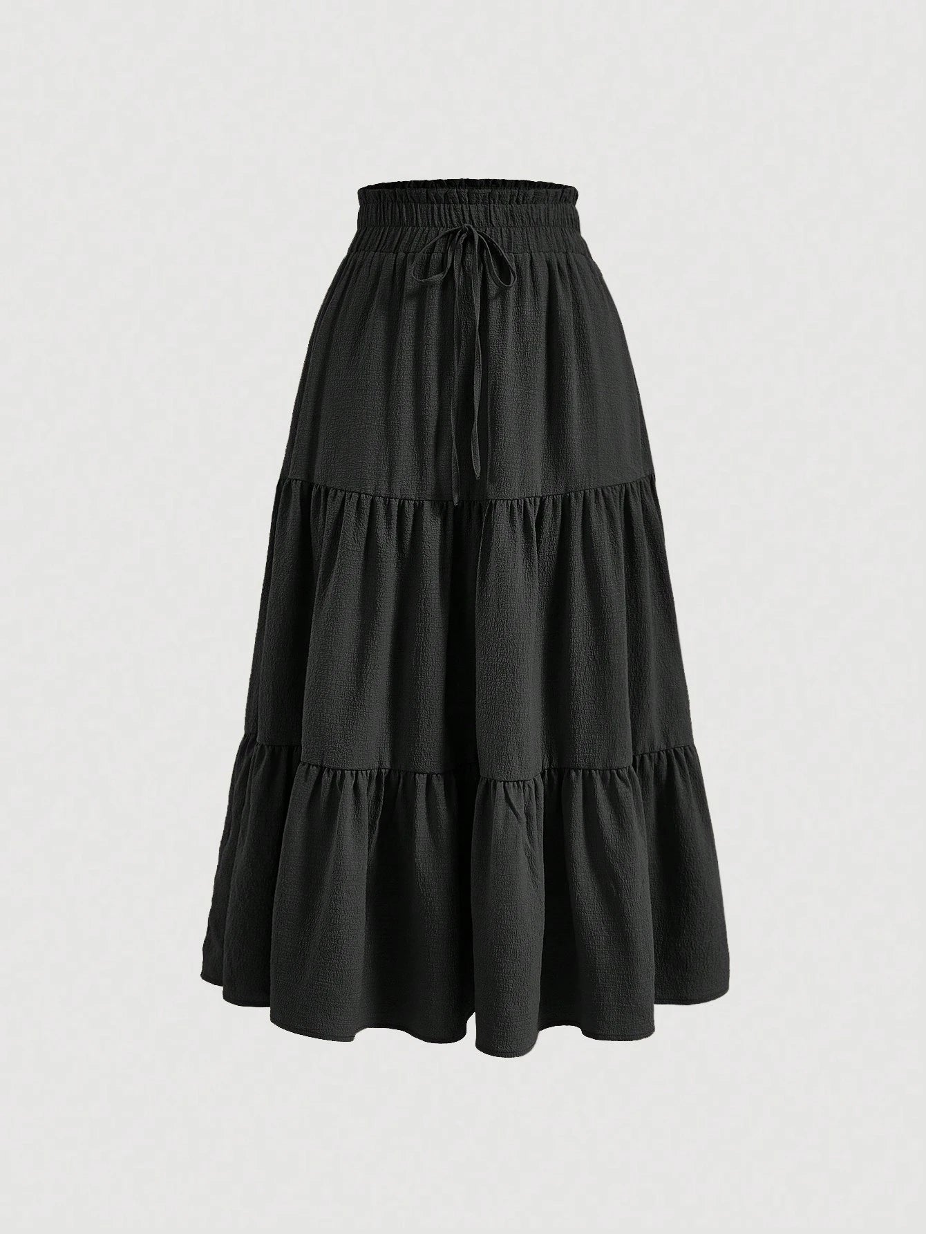 MOD Women's Solid Color Tie Waist Ruffle Hem Casual A-Line Skirt