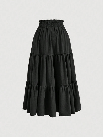 MOD Women's Solid Color Tie Waist Ruffle Hem Casual A-Line Skirt