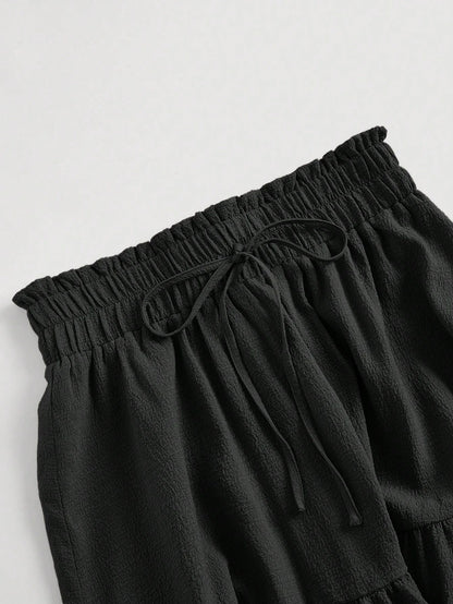 MOD Women's Solid Color Tie Waist Ruffle Hem Casual A-Line Skirt