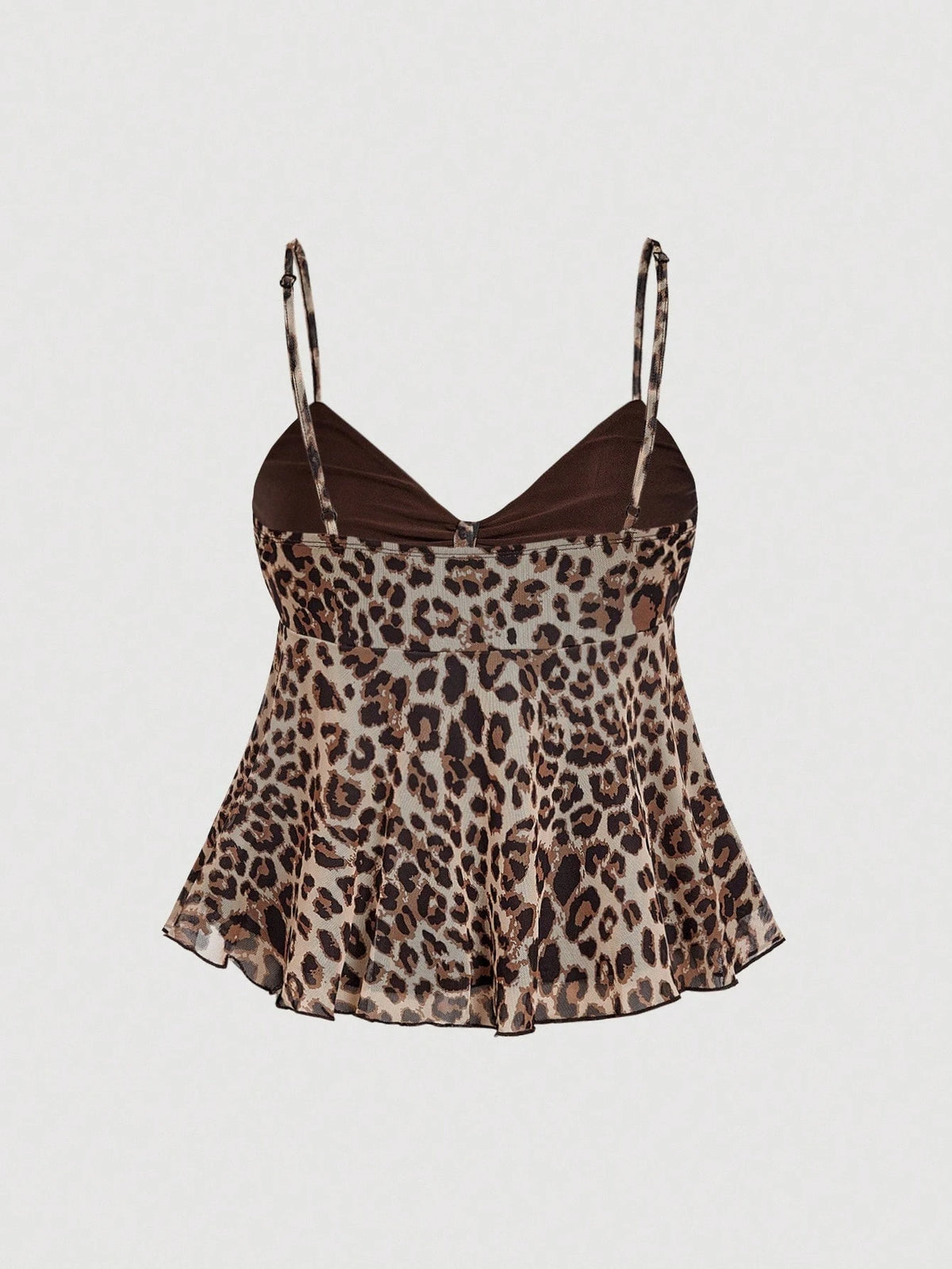 MOD Women's Spaghetti Strap Leopard Print Ruffle Hem Tie Front Camisole, Beige Summer Chic Sexy Club Vacation Night Cheetah Top, Halloween Costumes Party