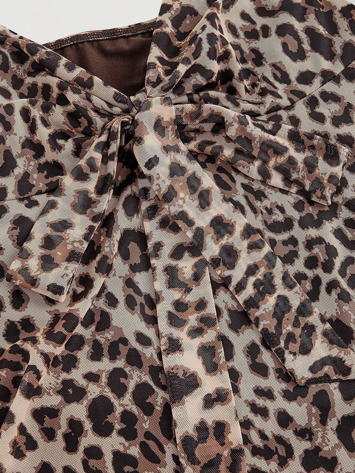 MOD Women's Spaghetti Strap Leopard Print Ruffle Hem Tie Front Camisole, Beige Summer Chic Sexy Club Vacation Night Cheetah Top, Halloween Costumes Party