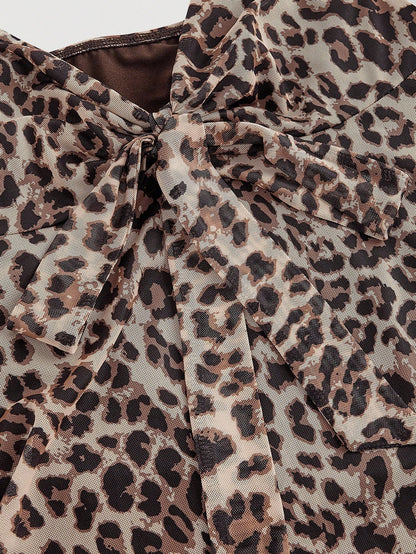 MOD Women's Spaghetti Strap Leopard Print Ruffle Hem Tie Front Camisole, Beige Summer Chic Sexy Club Vacation Night Cheetah Top, Halloween Costumes Party