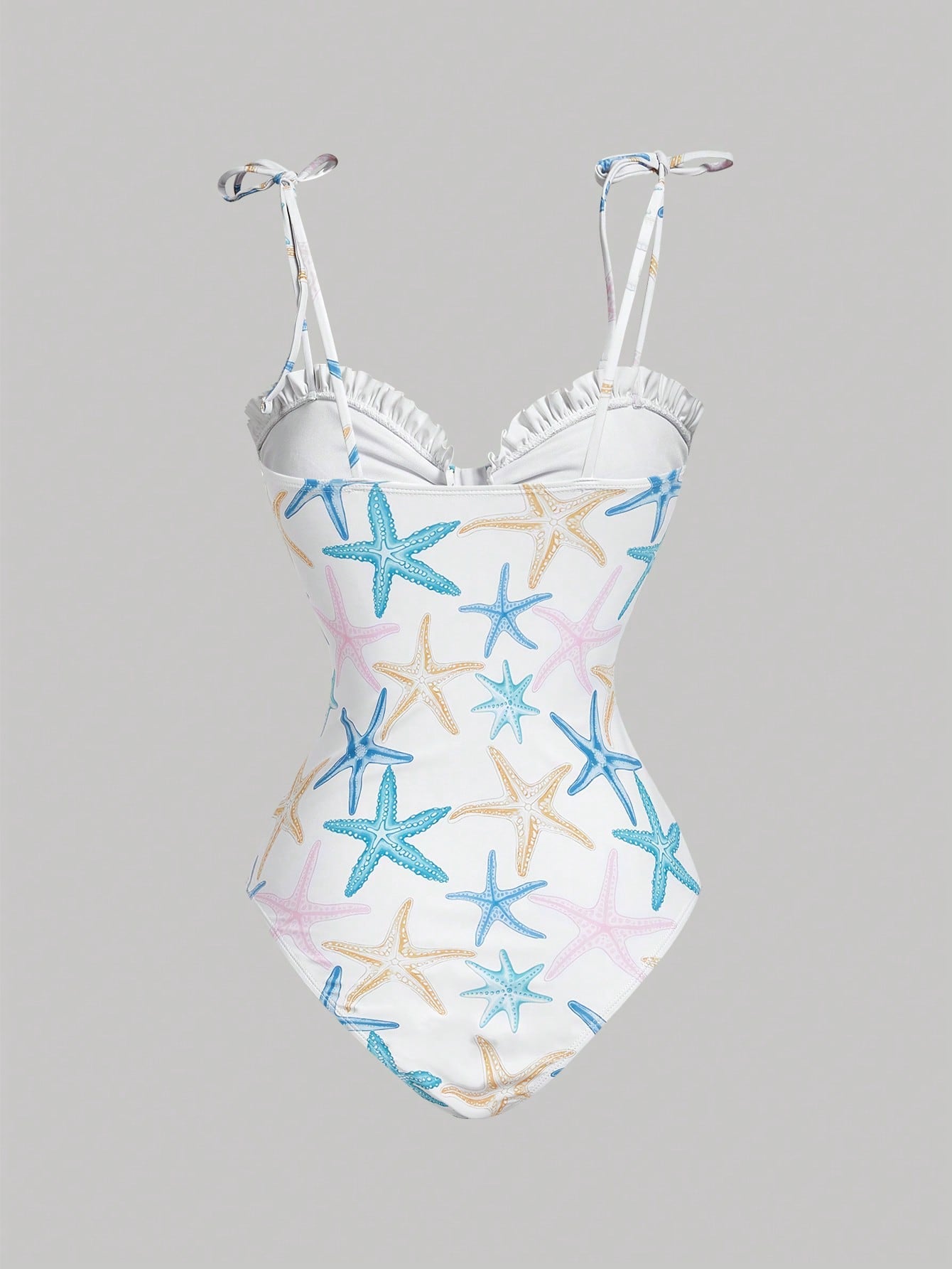 MOD Women's Starfish Print Ruched One-Piece Swimsuit, Women's Elegant Beach Swimsuit, Summer Outfit For Women, Suitable For Beach Vacation, Vintage, Western Wear Women, Women's Starfish Print Ru