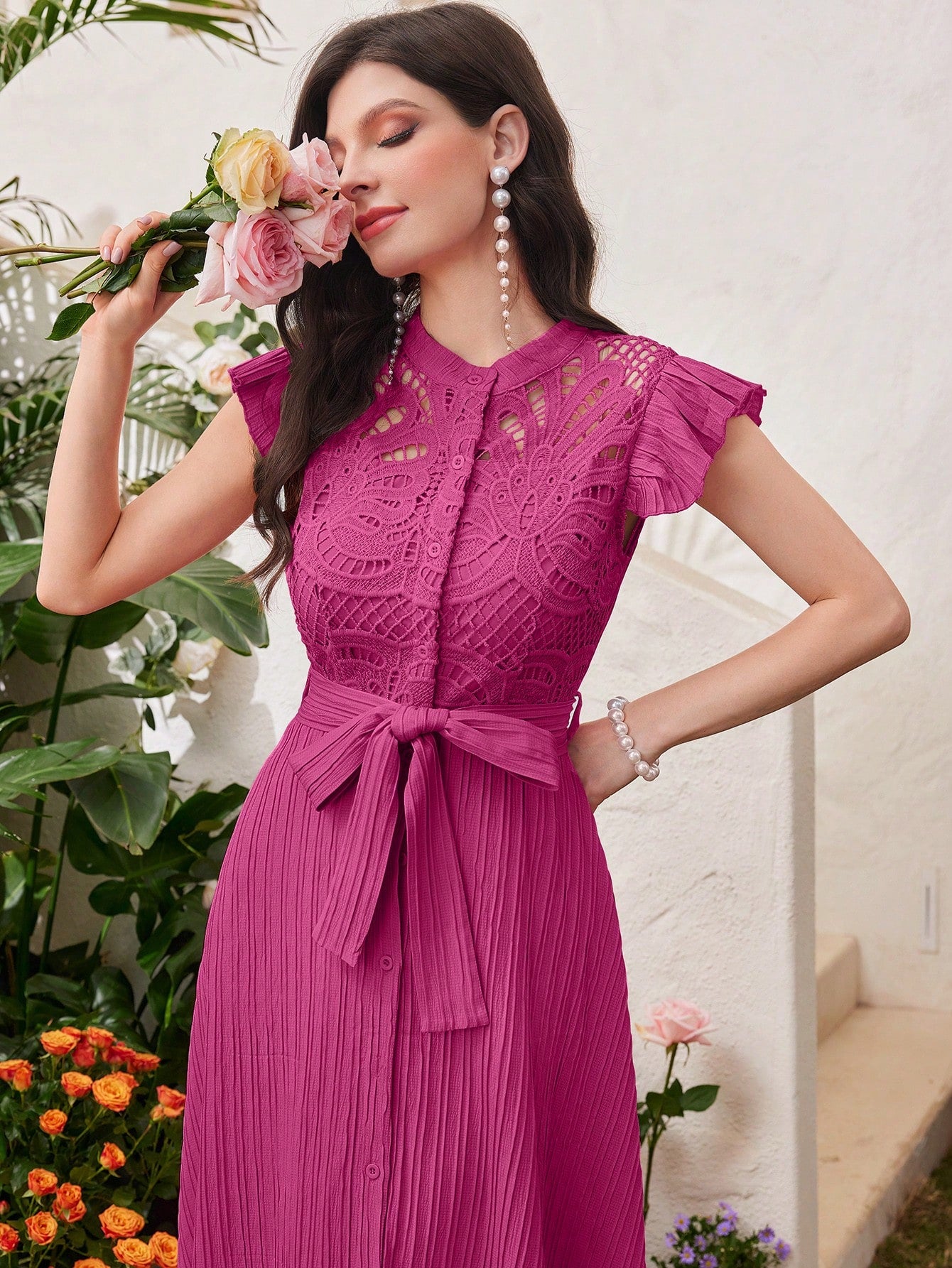 Modelyn Burgundy Red Women's Solid Color Simple Daily Wear Belted Dress Maxi Women Outfit Long Evening Dresses