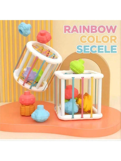 Montessori Infant Sensory Shape Sorting Toy, Colorful Cubes And 6 Multi-Sensory Shapes- Early Education Baby Shape & Color Recognition Grasping Balls, Learning Fine Motor Skills Toys, Toddler