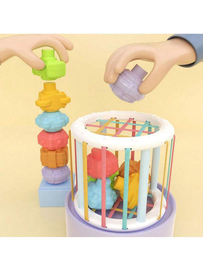 Montessori Infant Sensory Shape Sorting Toy, Colorful Cubes And 6 Multi-Sensory Shapes- Early Education Baby Shape & Color Recognition Grasping Balls, Learning Fine Motor Skills Toys, Toddler