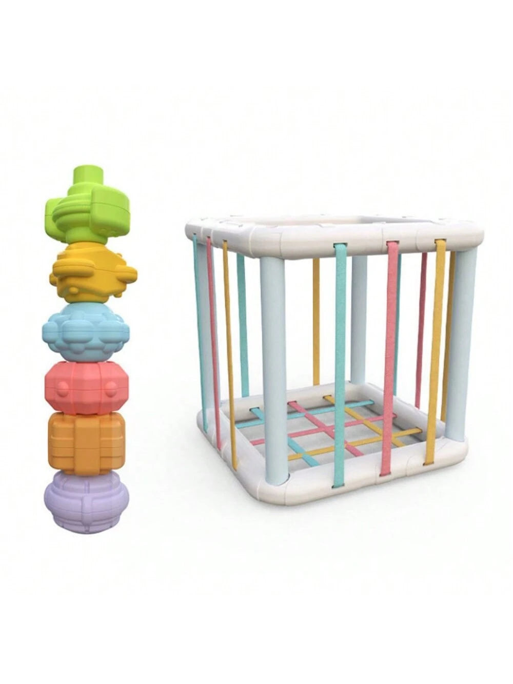 Montessori Infant Sensory Shape Sorting Toy, Colorful Cubes And 6 Multi-Sensory Shapes- Early Education Baby Shape & Color Recognition Grasping Balls, Learning Fine Motor Skills Toys, Toddler