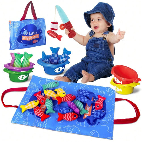 Montessori Toys 10 In 1 Fabric Fishing Game Set Designed For 1 Year Old Toddlers, Includes Stacking Cups, Baby Toys, Suitable For 12-18 Months Old, Birthday Gift, Preschool Toys, Suitable For 1-2 Year