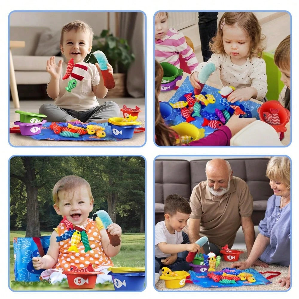 Montessori Toys 10 In 1 Fabric Fishing Game Set Designed For 1 Year Old Toddlers, Includes Stacking Cups, Baby Toys, Suitable For 12-18 Months Old, Birthday Gift, Preschool Toys, Suitable For 1-2 Year