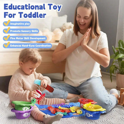 Montessori Toys 10 In 1 Fabric Fishing Game Set Designed For 1 Year Old Toddlers, Includes Stacking Cups, Baby Toys, Suitable For 12-18 Months Old, Birthday Gift, Preschool Toys, Suitable For 1-2 Year