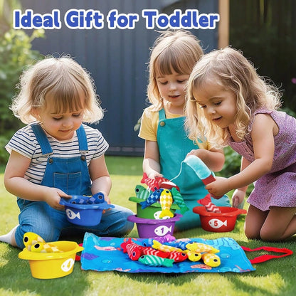 Montessori Toys 10 In 1 Fabric Fishing Game Set Designed For 1 Year Old Toddlers, Includes Stacking Cups, Baby Toys, Suitable For 12-18 Months Old, Birthday Gift, Preschool Toys, Suitable For 1-2 Year