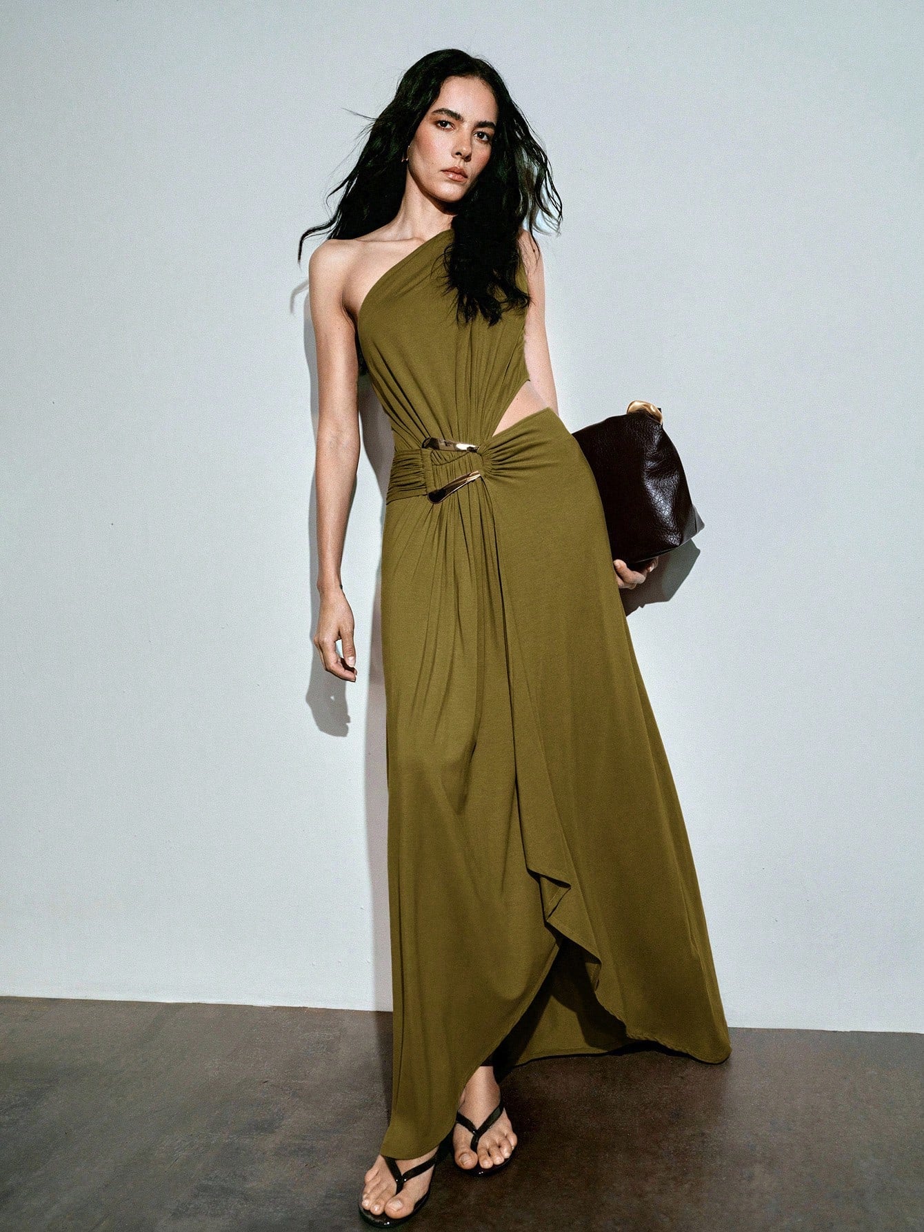 MOTF PREMIUM ASYMMETRICAL CUT & RUCHED METAL BUCKLE DECOR DRESS, SPRING/SUMMER