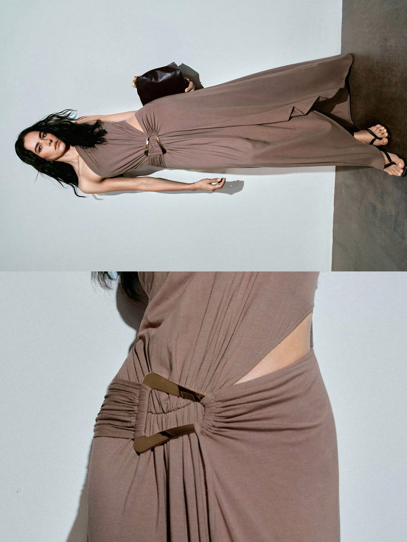 MOTF PREMIUM ASYMMETRICAL CUT & RUCHED METAL BUCKLE DECOR DRESS, SPRING/SUMMER