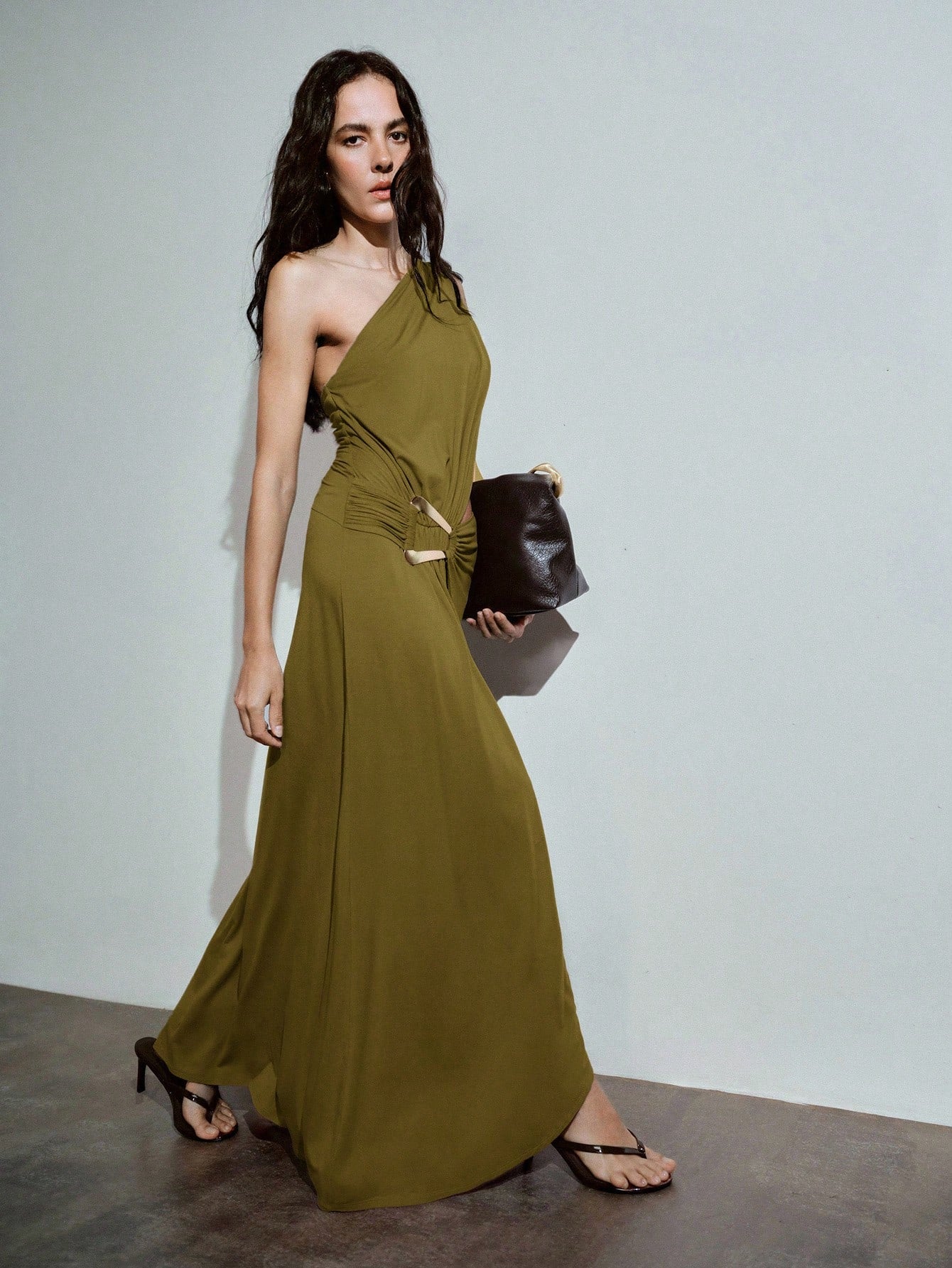 MOTF PREMIUM ASYMMETRICAL CUT & RUCHED METAL BUCKLE DECOR DRESS, SPRING/SUMMER