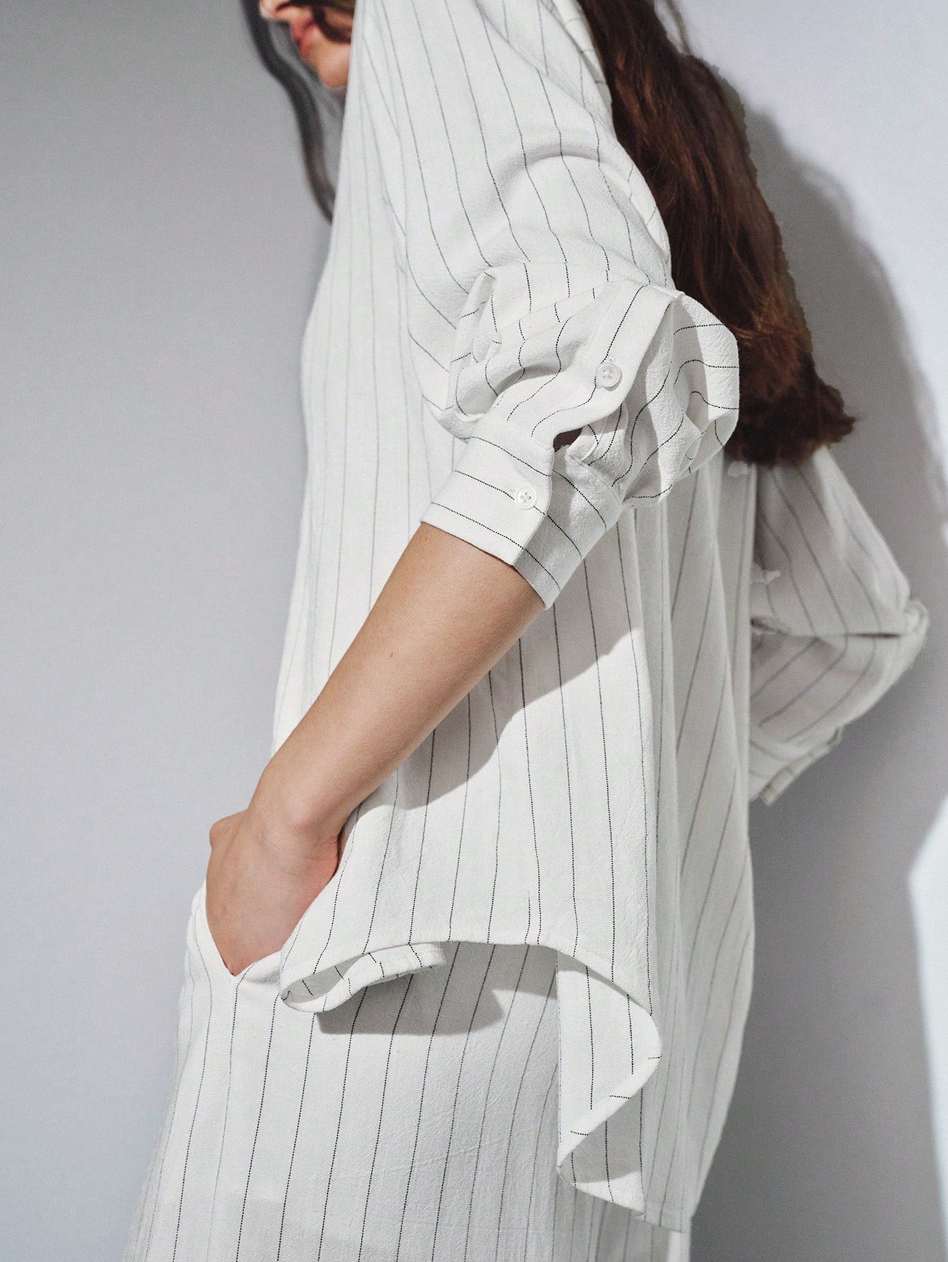 MOTF PREMIUM OVERSIZED LINEN STRIPED LONG SHIRT, LOOSE FIT, SPRING/SUMMER