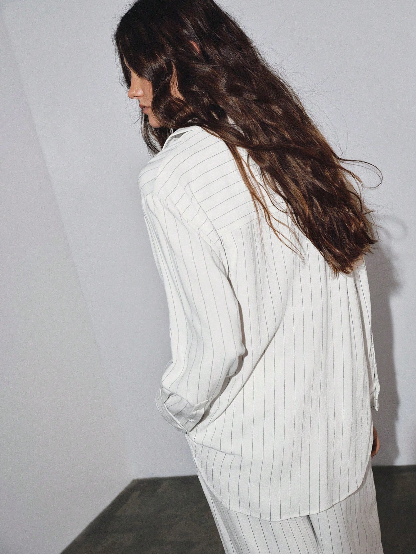 MOTF PREMIUM OVERSIZED LINEN STRIPED LONG SHIRT, LOOSE FIT, SPRING/SUMMER