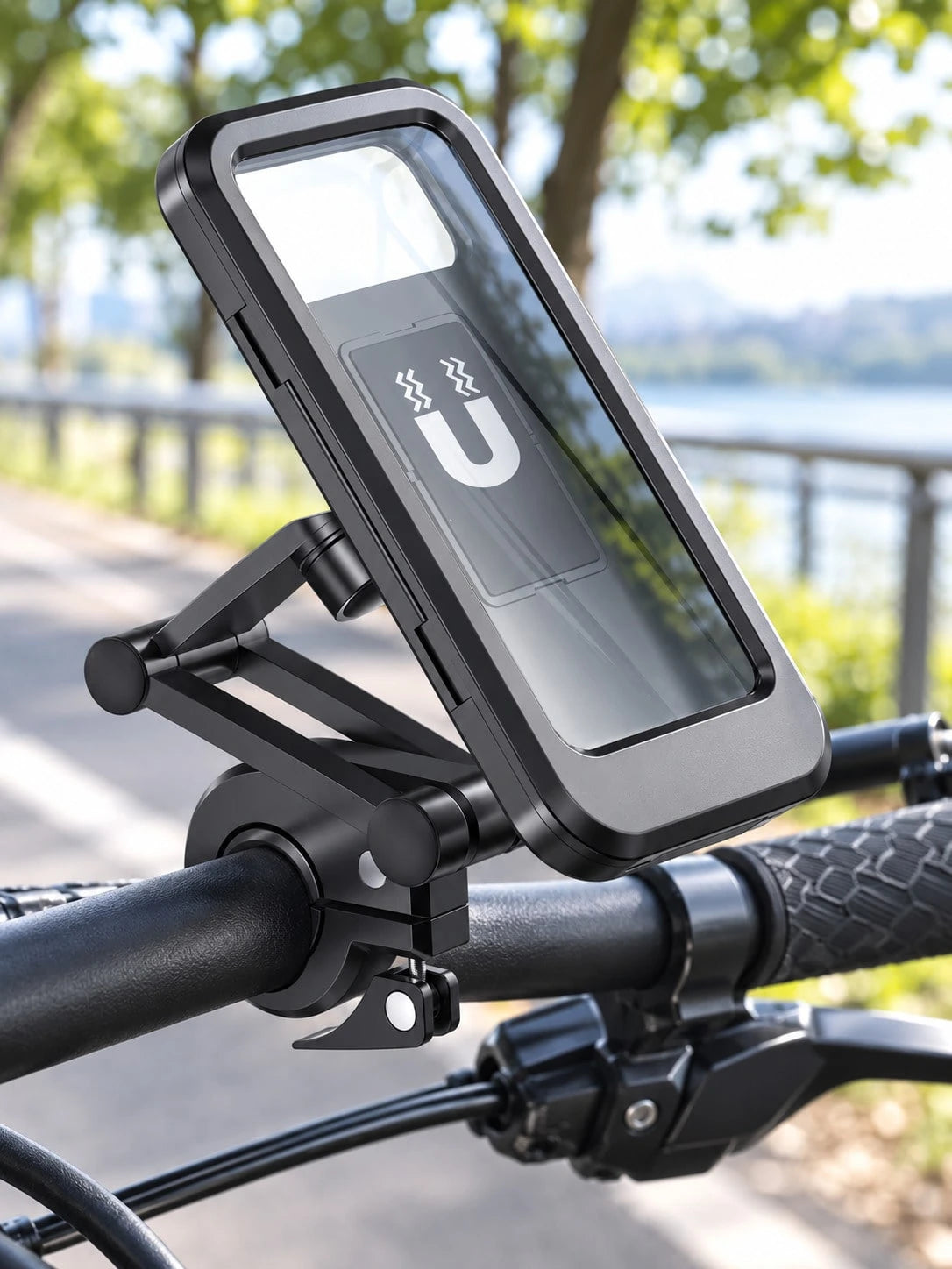 Motorcycle Phone Holder Waterproof Shockproof Protective Case 360° Rotating Mount Touchscreen Compatible Handlebar Mount Universal Phone Navigation Bracket For Scooter Electric Bike Cycling