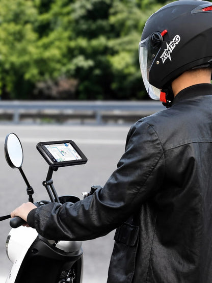 Motorcycle Phone Holder Waterproof Shockproof Protective Case 360° Rotating Mount Touchscreen Compatible Handlebar Mount Universal Phone Navigation Bracket For Scooter Electric Bike Cycling