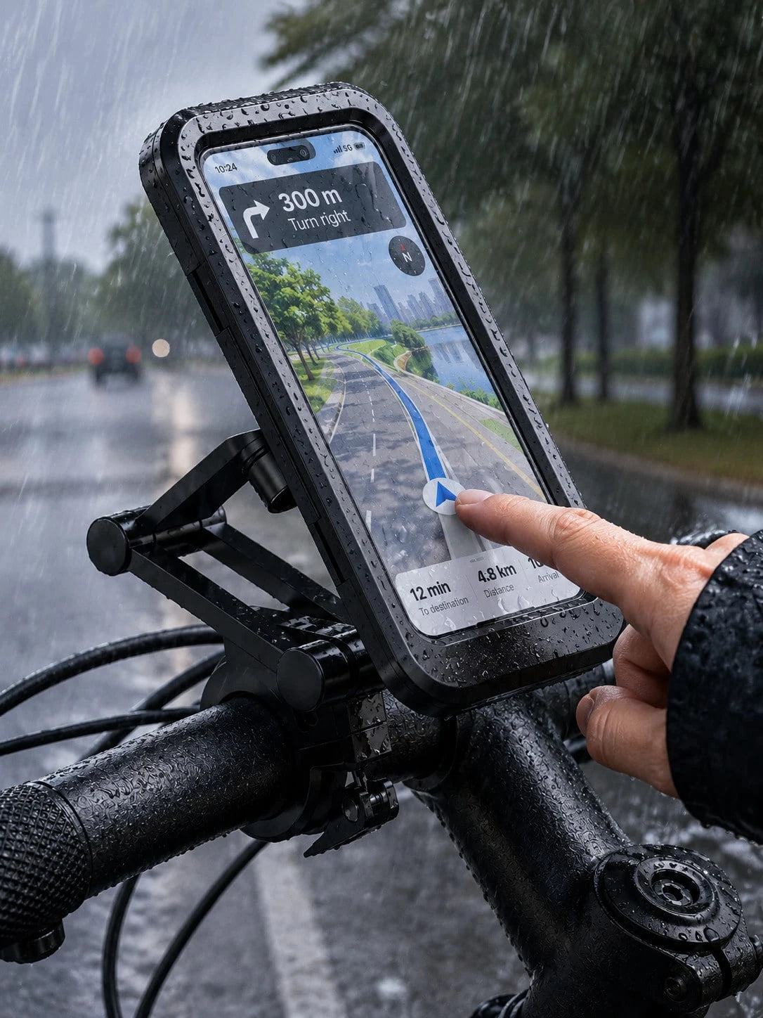 Motorcycle Phone Holder Waterproof Shockproof Protective Case 360° Rotating Mount Touchscreen Compatible Handlebar Mount Universal Phone Navigation Bracket For Scooter Electric Bike Cycling