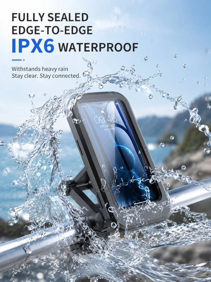 Motorcycle Phone Holder Waterproof Shockproof Protective Case 360° Rotating Mount Touchscreen Compatible Handlebar Mount Universal Phone Navigation Bracket For Scooter Electric Bike Cycling