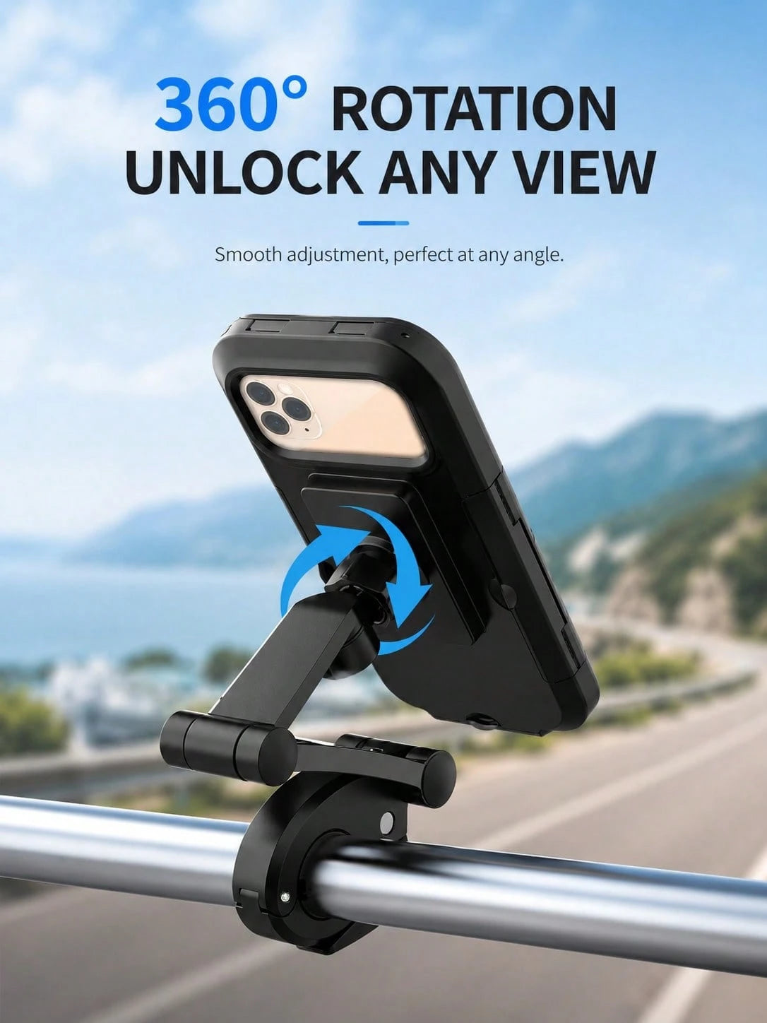 Motorcycle Phone Holder Waterproof Shockproof Protective Case 360° Rotating Mount Touchscreen Compatible Handlebar Mount Universal Phone Navigation Bracket For Scooter Electric Bike Cycling