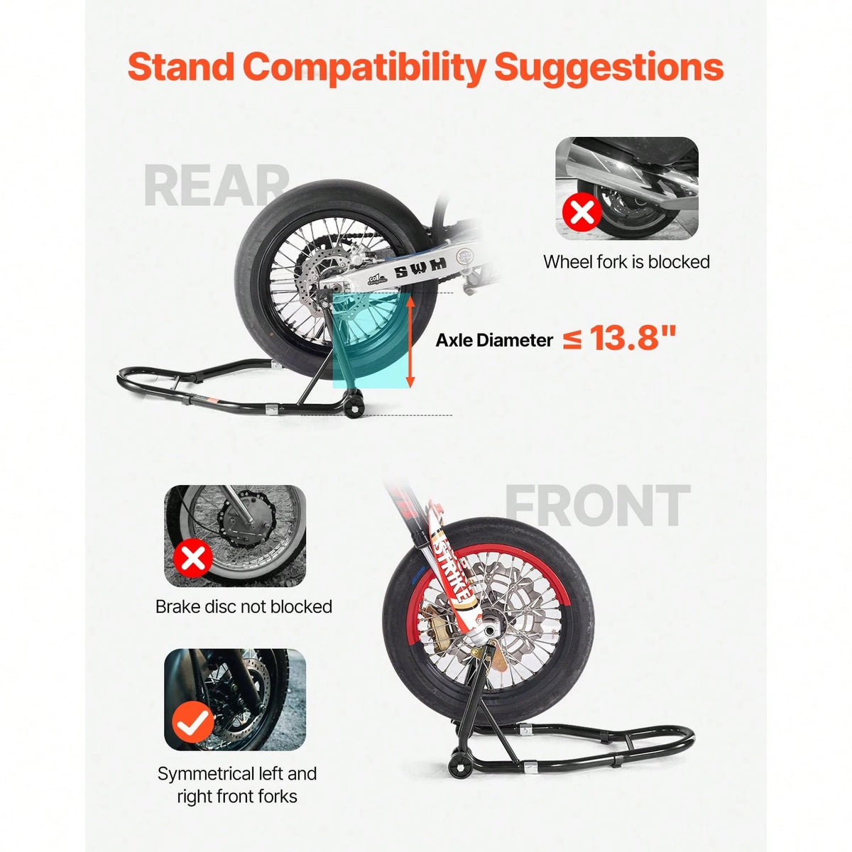 Motorcycle Stand Lift, 1100lbs Capacity Front Rear Combo Stand Lift, Front Wheel Dual-Fork Stand, Rear U+L Fork Swingarm Spool Stand, For Most Yama Ha Hon Da Kawasaki Suzuki Motorcycles, Black
