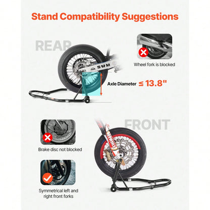 Motorcycle Stand Lift, 1100lbs Capacity Front Rear Combo Stand Lift, Front Wheel Dual-Fork Stand, Rear U+L Fork Swingarm Spool Stand, For Most Yama Ha Hon Da Kawasaki Suzuki Motorcycles, Black