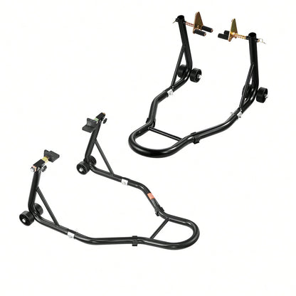 Motorcycle Stand Lift, 1100lbs Capacity Front Rear Combo Stand Lift, Front Wheel Dual-Fork Stand, Rear U+L Fork Swingarm Spool Stand, For Most Yama Ha Hon Da Kawasaki Suzuki Motorcycles, Black