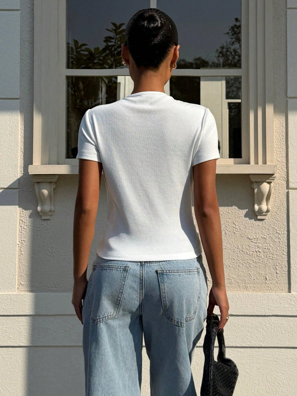 Muchica Holiday Summer Vacation Starfish Button White Knit T-Shirt