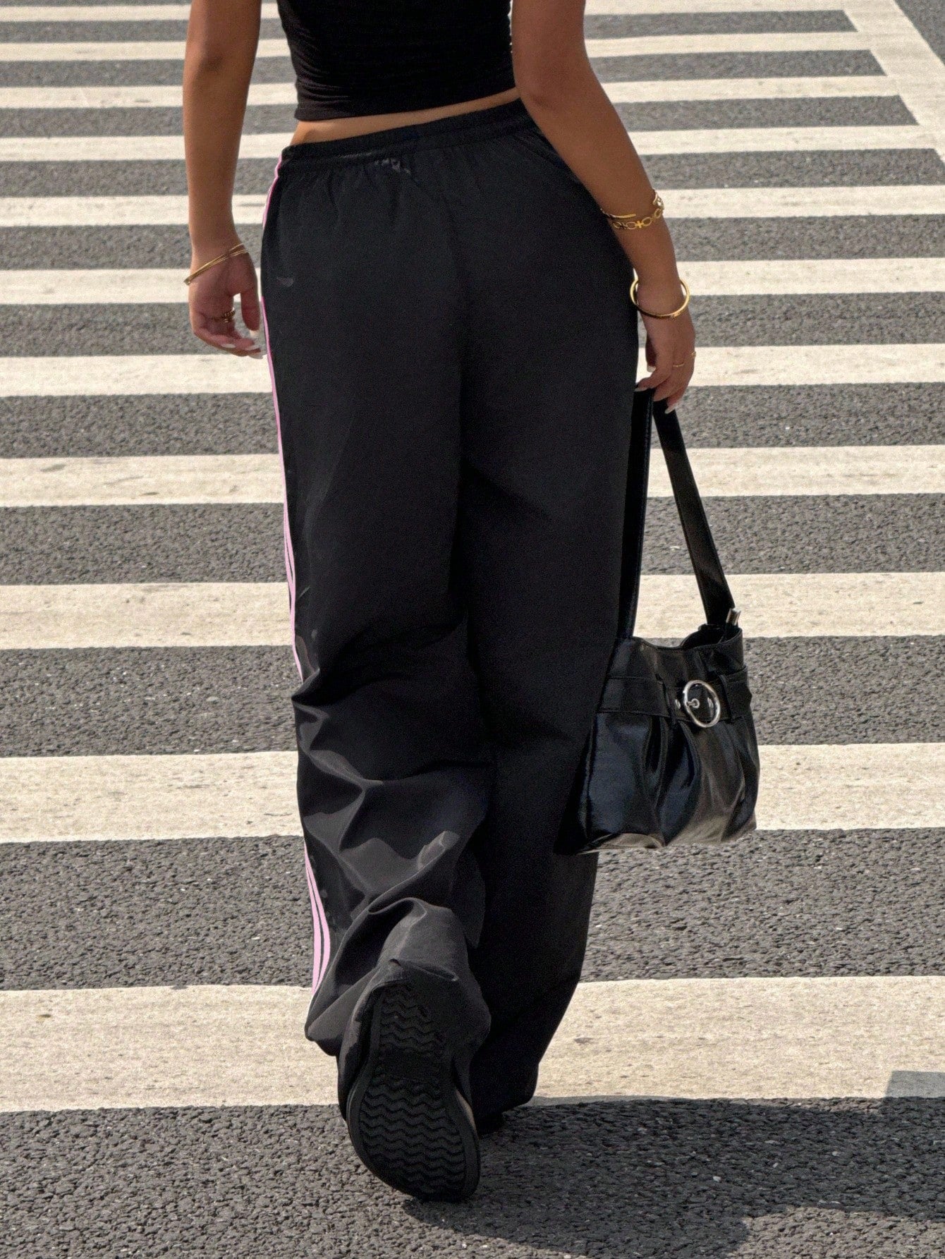 Muchica Y2k Bottoms Woven Black Pants With Pink Bow Print Wide Leg Trousers,Fall, Summer Outfits, Beach For Women, Holiday