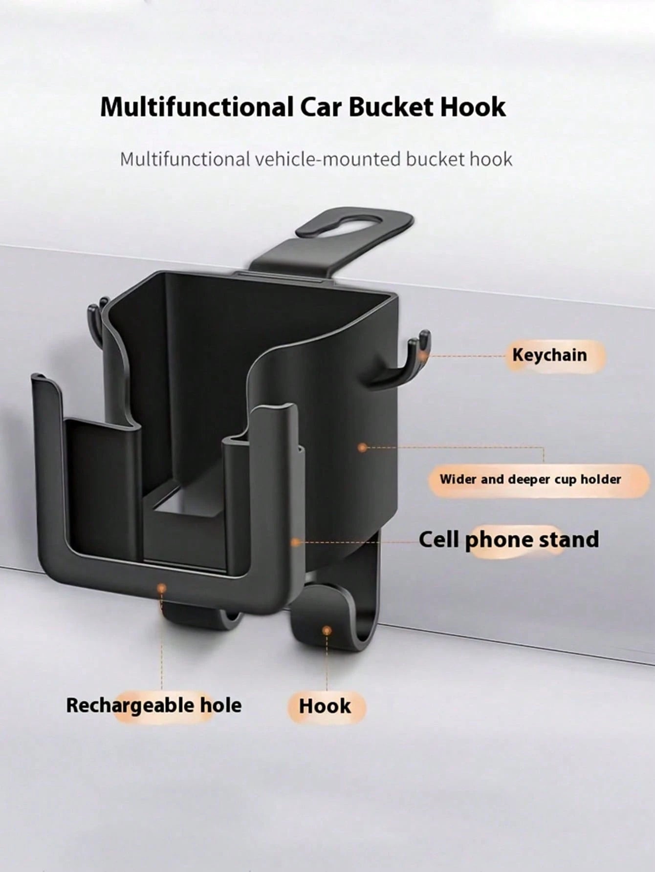 Multi Functional Car Seat Backrest Storage Rack With Cup Holder, Phone Holder And Hook- Suitable For Most Car Models, Can Store Water Bottles, Milk Tea Bags, Garbage Bags And Glasses, Car Storage, Re
