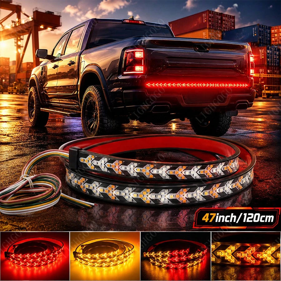 Multi-Functional Turn Signal Light Strip, Herringbone Design, Wide Beam, Battery-Free, 47-Inch/47.24-Inch