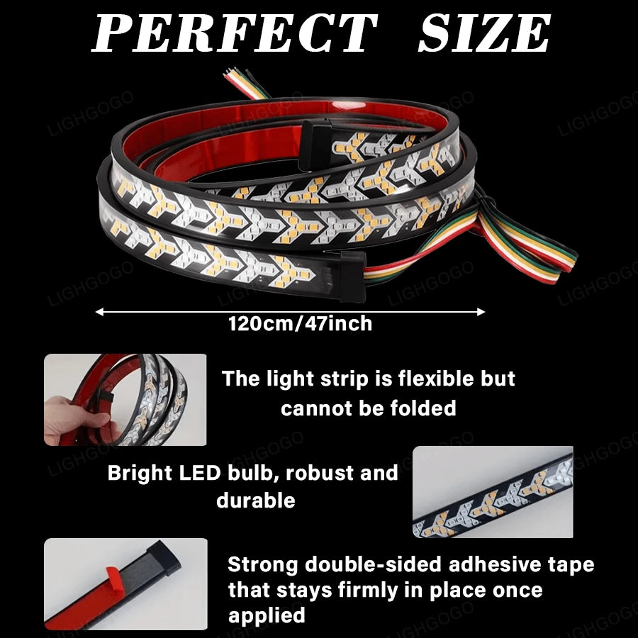Multi-Functional Turn Signal Light Strip, Herringbone Design, Wide Beam, Battery-Free, 47-Inch/47.24-Inch