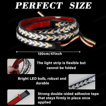 Multi-Functional Turn Signal Light Strip, Herringbone Design, Wide Beam, Battery-Free, 47-Inch/47.24-Inch