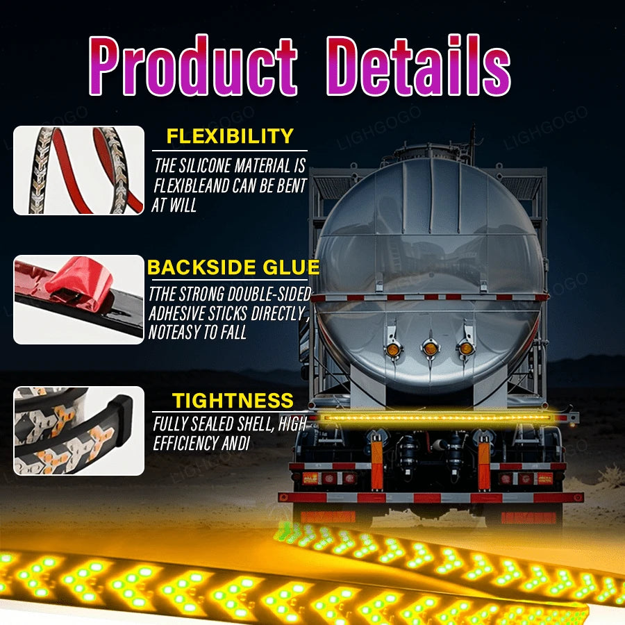 Multi-Functional Turn Signal Light Strip, Herringbone Design, Wide Beam, Battery-Free, 47-Inch/47.24-Inch