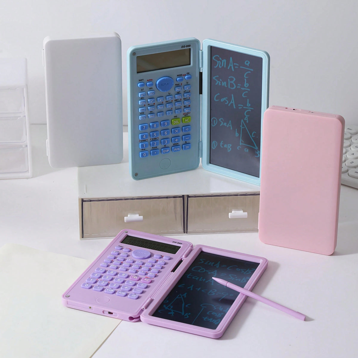 [Multicolor Foldable Scientific Calculator] Function Calculation + Built-In Writing Board + Portable Storage, Student Math Computation/ Office Engineering Calculation/ Exam Formula Recording, High-Q